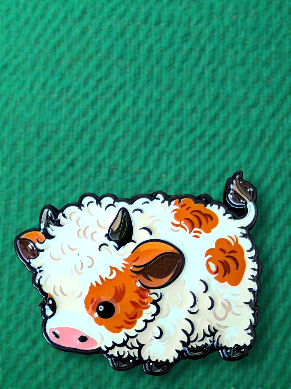 Sweet White and Orange Curly Cow (Yak?) Enamel Pin